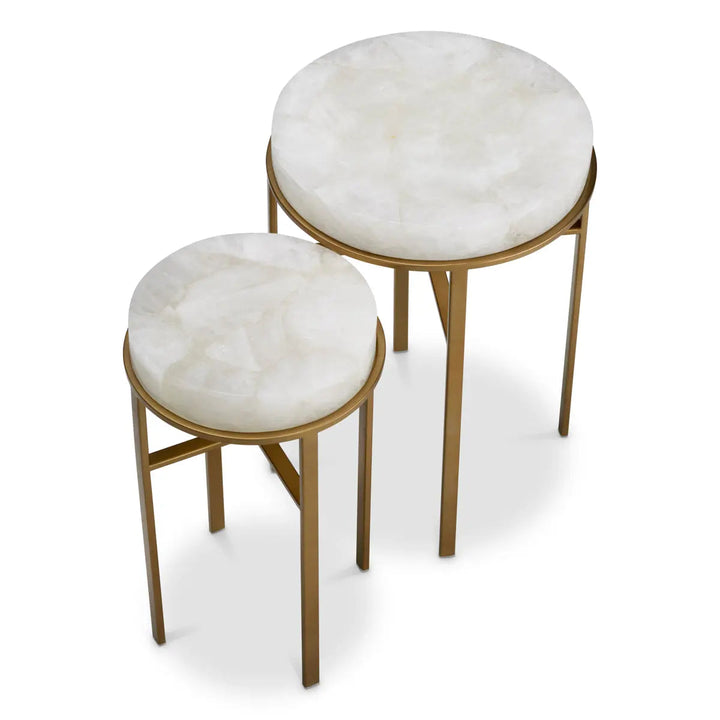Side Table Hoxton Vintage Brass Finish Rock Crystal Set Of 2 - image 4