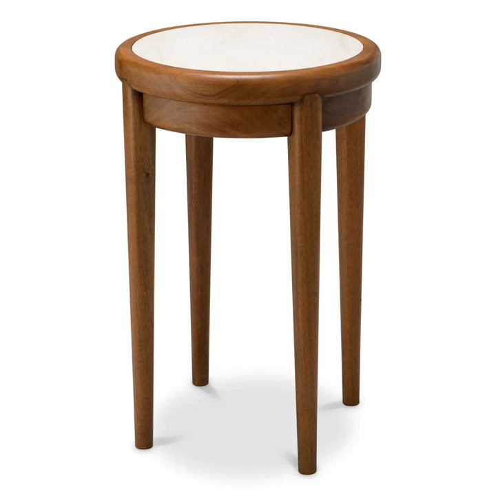 Side Table Hensley Round Mahogany Wood Caramel Finish Beige Marble - image 4