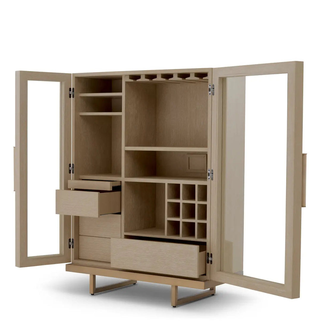 Bar Cabinet Connaught Washed Oak Veneer Brushed Brass Finish - image 4