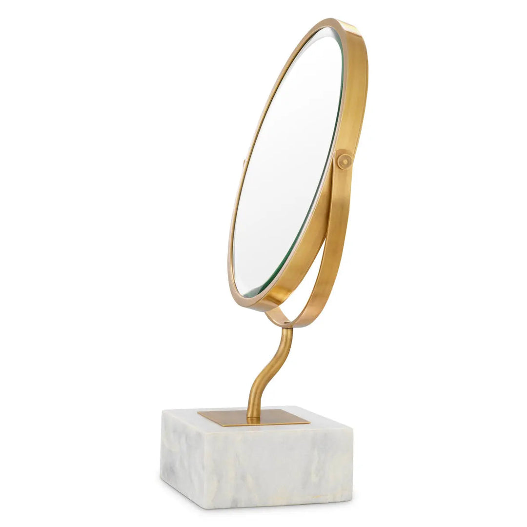 Table Mirror Jovanni Vintage Brass Finish White Marble - image 1