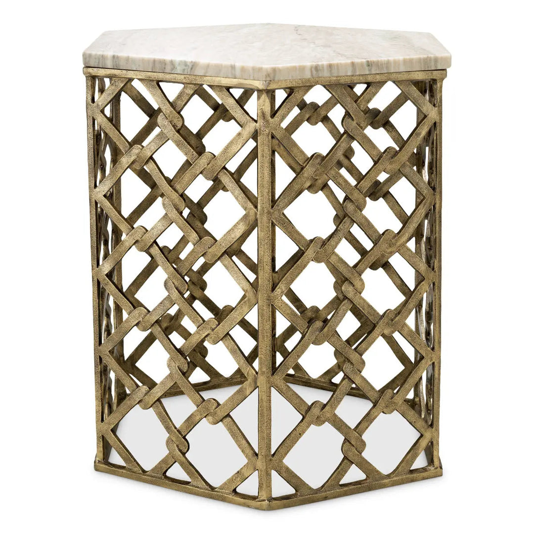 Side Table Stratham Antique Brass Finish Marble Top - image 4