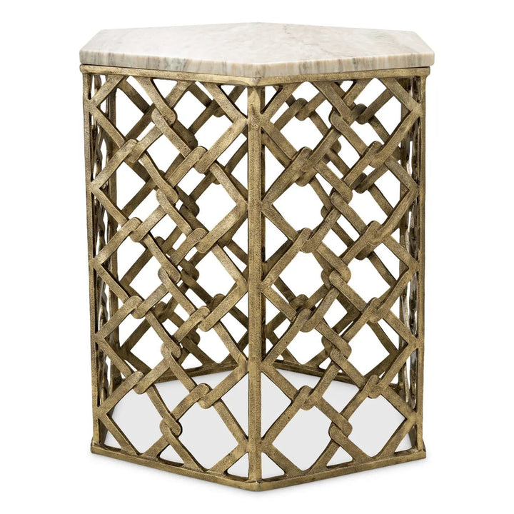 Side Table Stratham Antique Brass Finish Marble Top - image 4