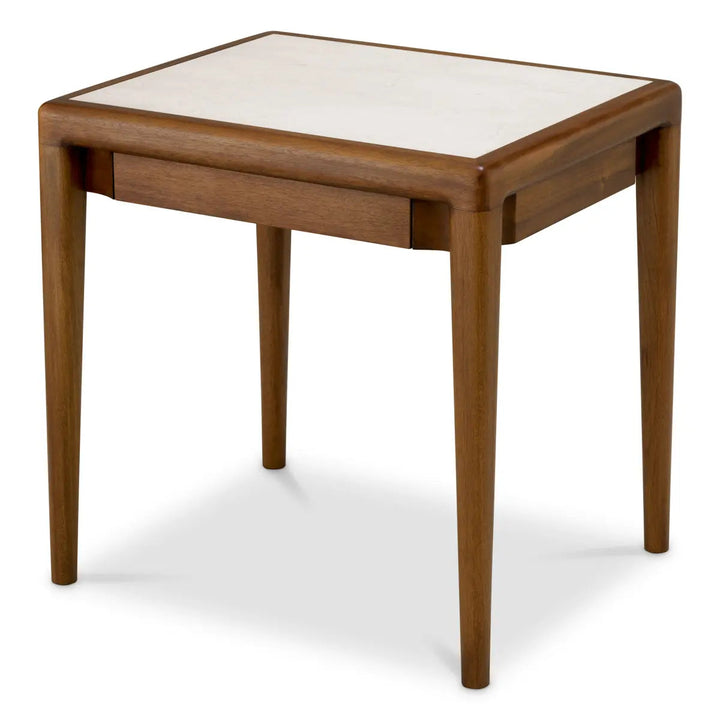 Side Table Hensley Square Mahogany Wood Caramel Finish Beige Marble - image 4