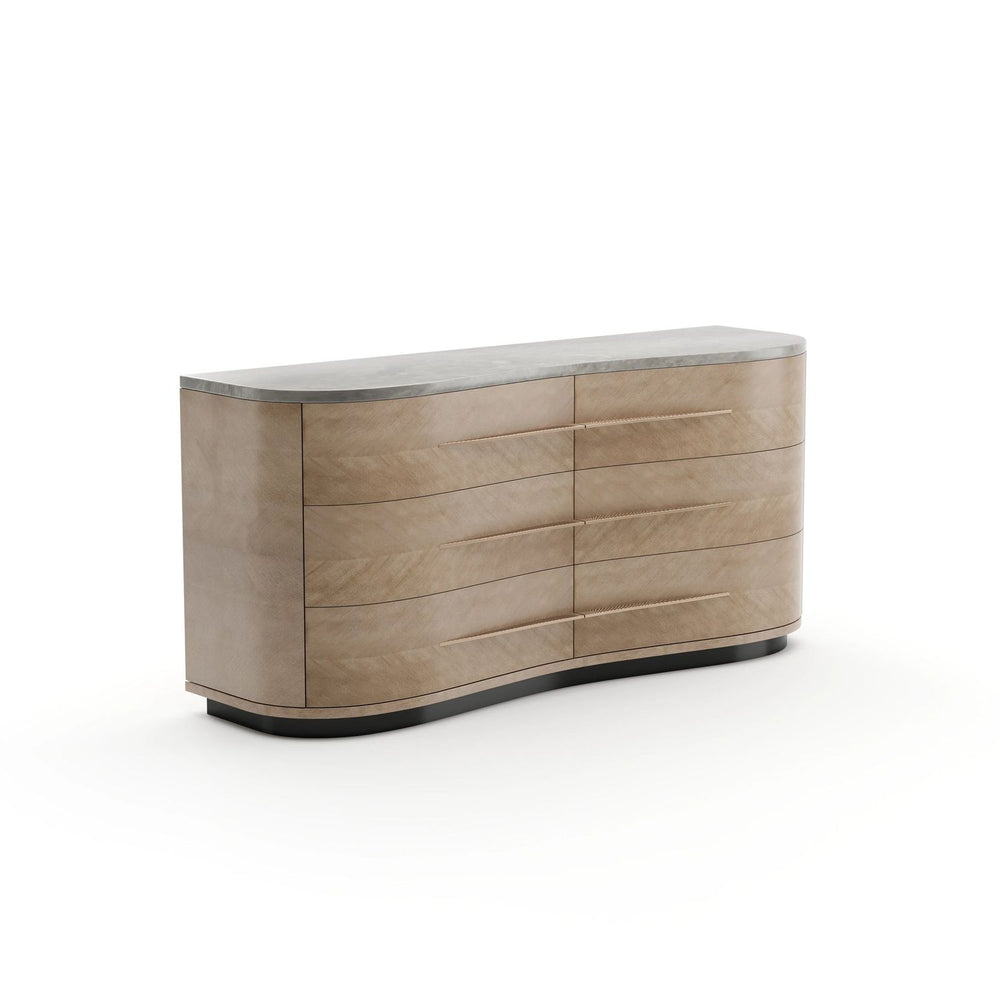Alternate view of Roam 6-Drawer Dresser in light oak beige and warm taupe.