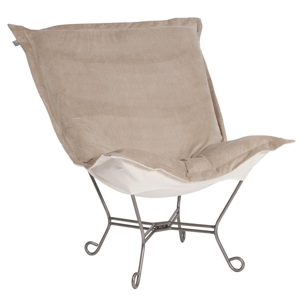 Scroll Puff Chair Seascape Titanium Frame-The Howard Elliott Collection-HOWARD-500-224-Outdoor Lounge ChairsSand-Polyester-23-France and Son