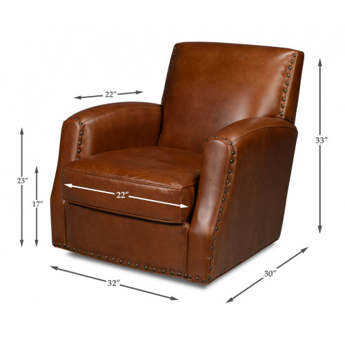 Taft Leather Swivel Chair - Cuba Brown