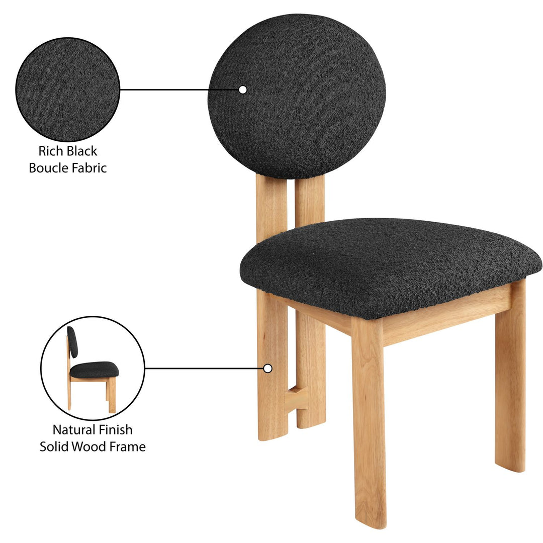 Napa Boucle Fabric Upholstered Dining Chair — Black / Stained Natural