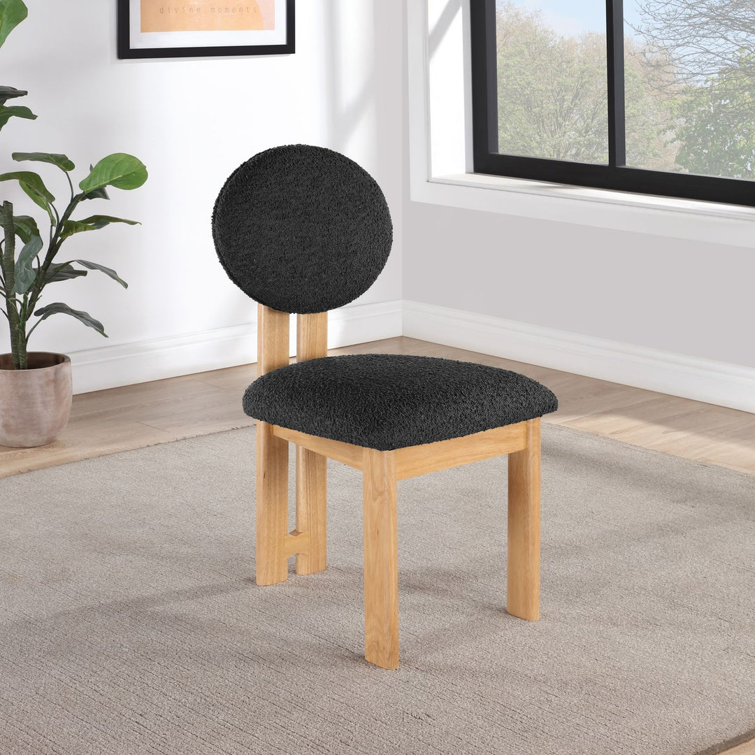 Napa Boucle Fabric Upholstered Dining Chair — Black / Stained Natural
