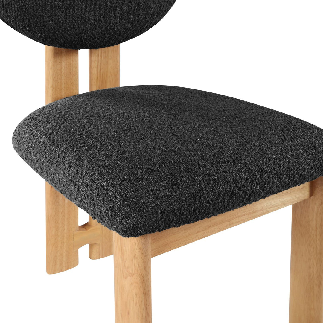 Napa Boucle Fabric Upholstered Dining Chair — Black / Stained Natural