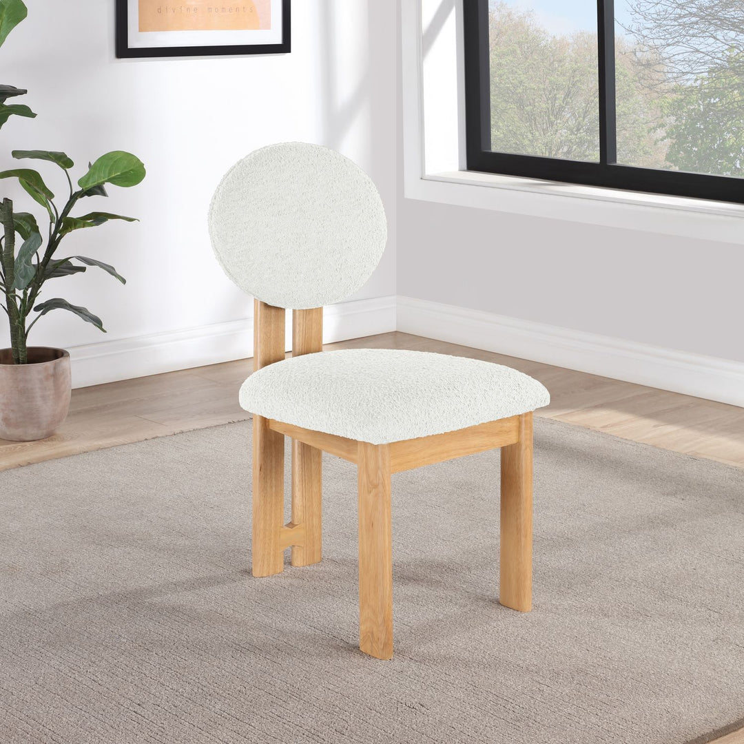 Napa Boucle Fabric Upholstered Dining Chair — Cream / Stained Natural