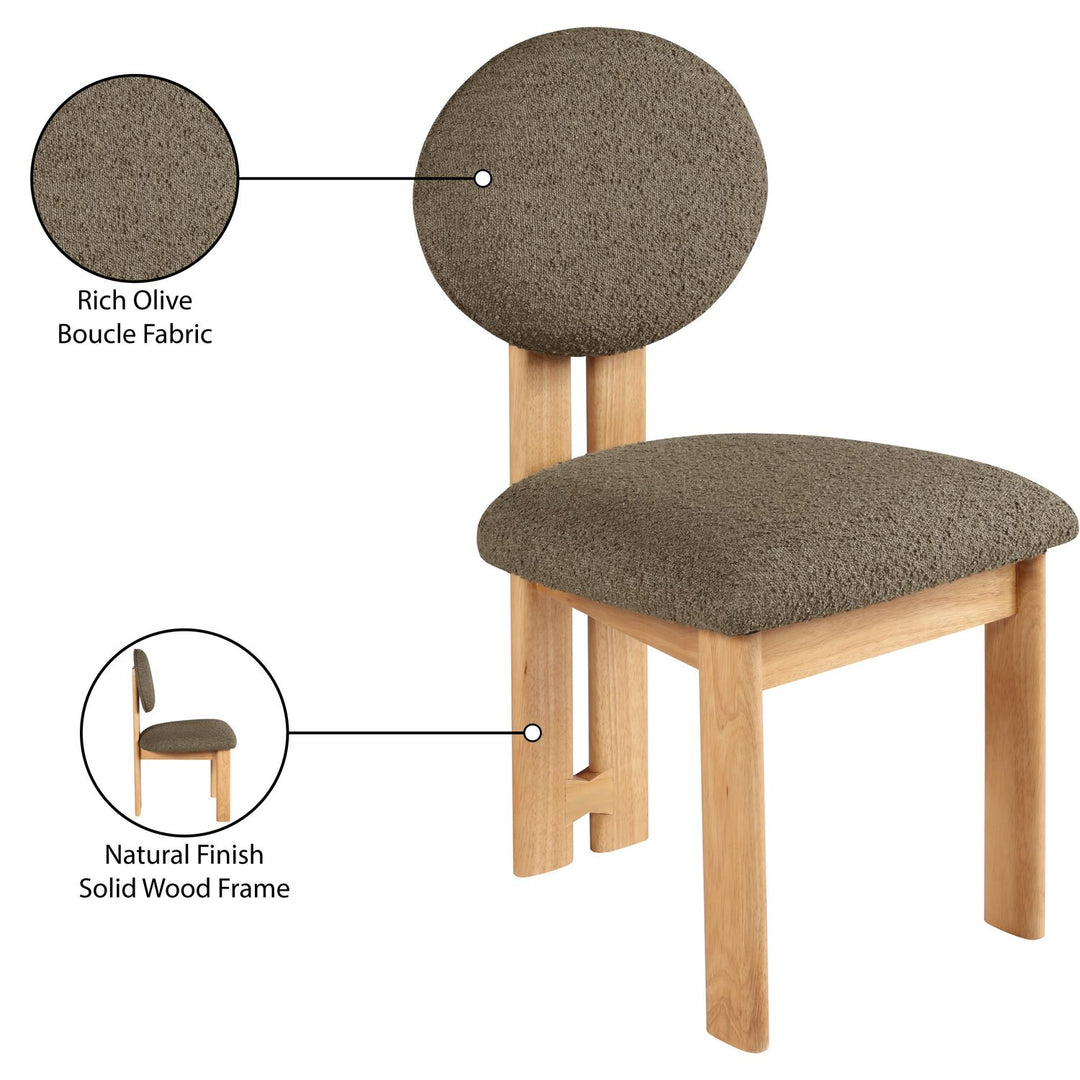 Napa Boucle Fabric Upholstered Dining Chair — Olive / Stained Natural