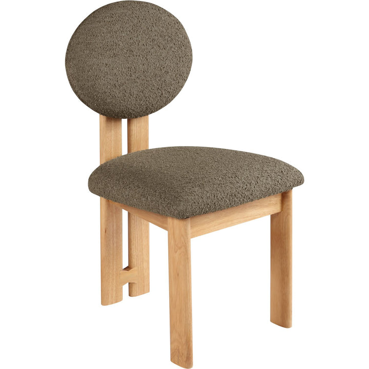 Napa Boucle Fabric Upholstered Dining Chair — Olive / Stained Natural