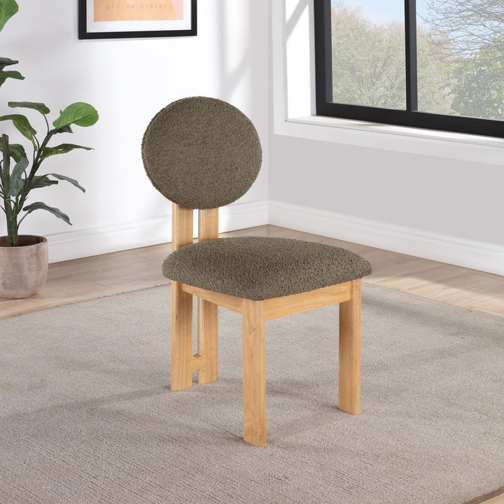 Napa Boucle Fabric Upholstered Dining Chair — Olive / Stained Natural