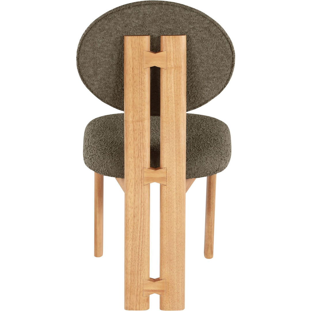 Napa Boucle Fabric Upholstered Dining Chair — Olive / Stained Natural