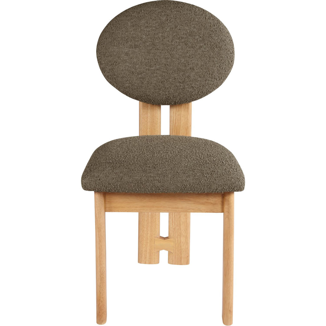 Napa Boucle Fabric Upholstered Dining Chair — Olive / Stained Natural