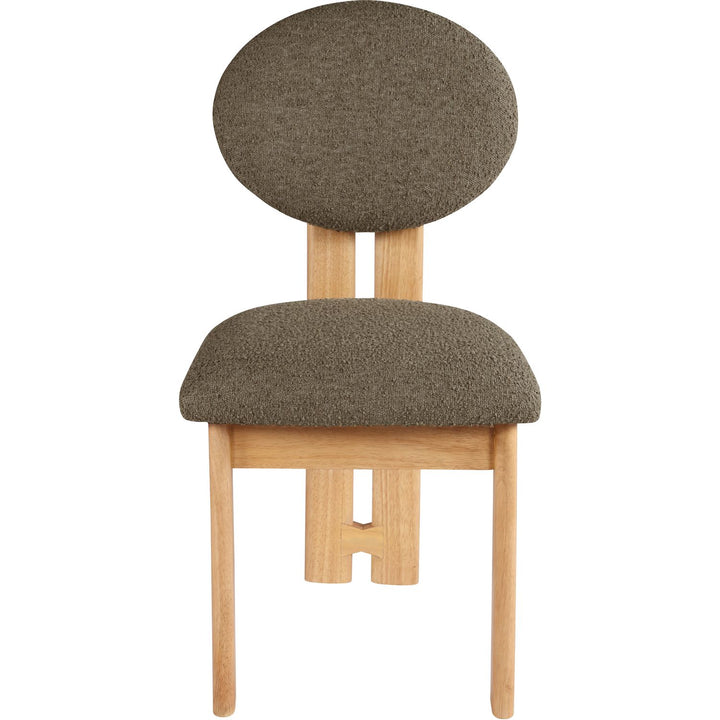 Napa Boucle Fabric Upholstered Dining Chair — Olive / Stained Natural