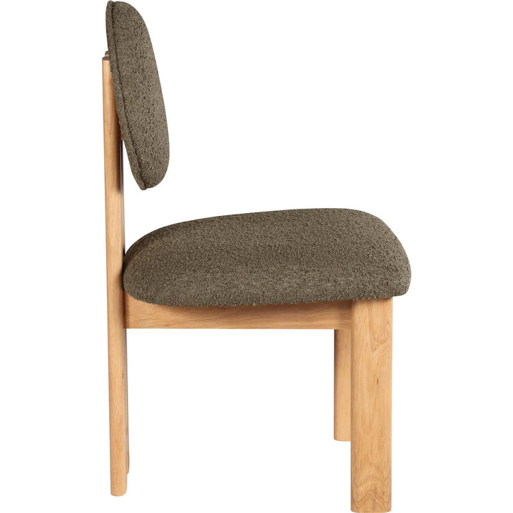 Napa Boucle Fabric Upholstered Dining Chair — Olive / Stained Natural