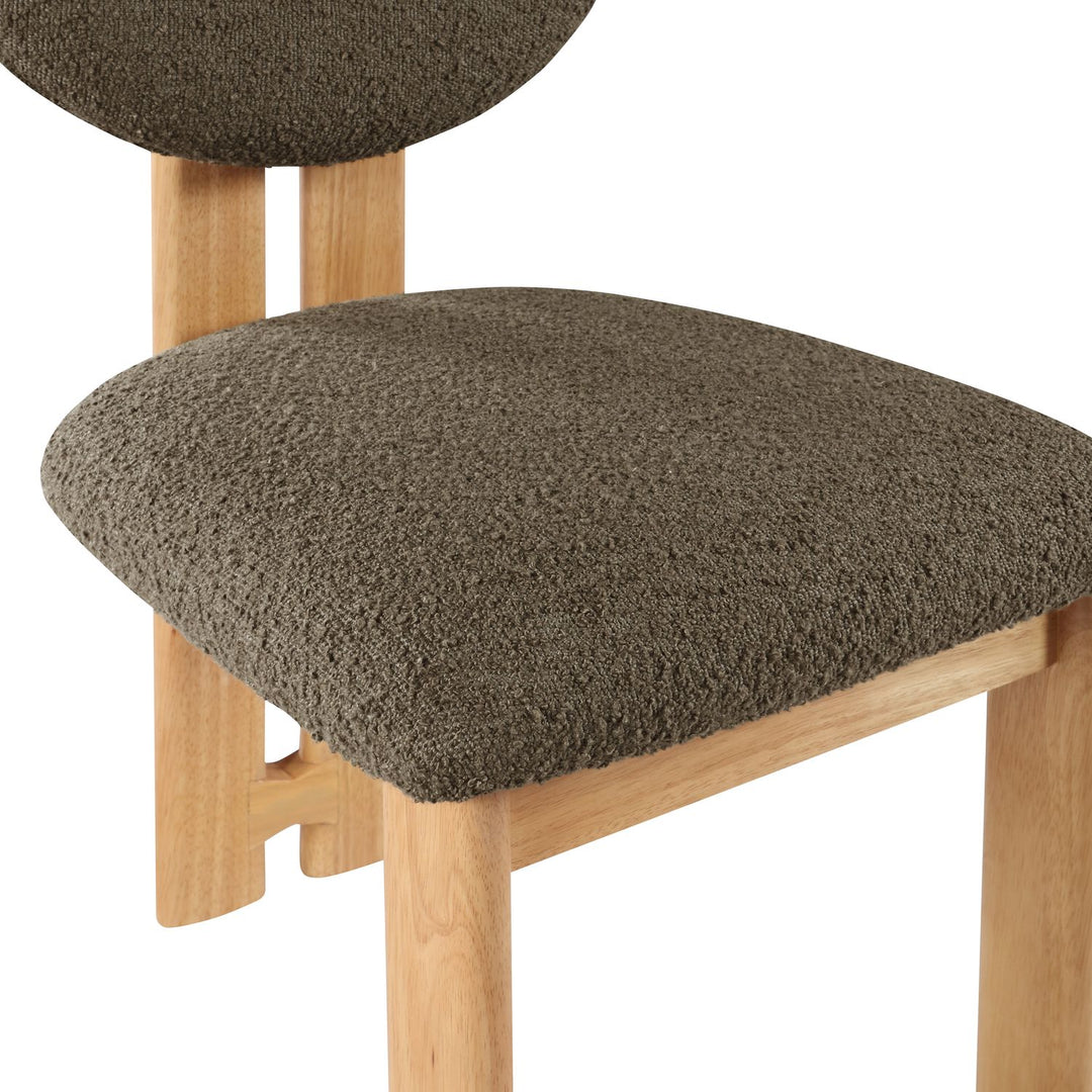 Napa Boucle Fabric Upholstered Dining Chair — Olive / Stained Natural