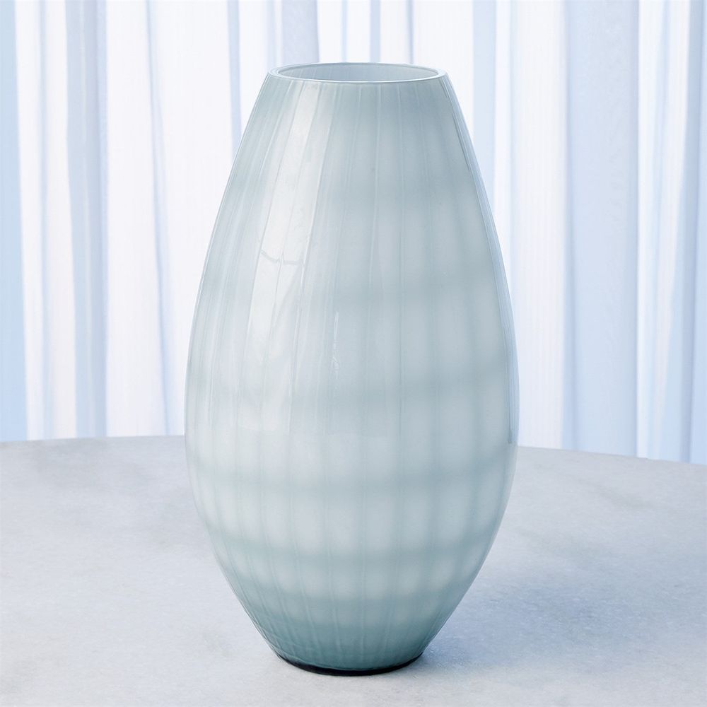 Cased Glass Grid Vase-Blue-Lg