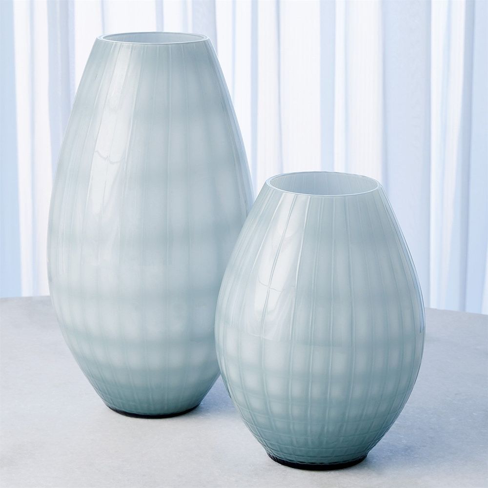 Vases Cased Glass Grid Vase-Blue-Lg