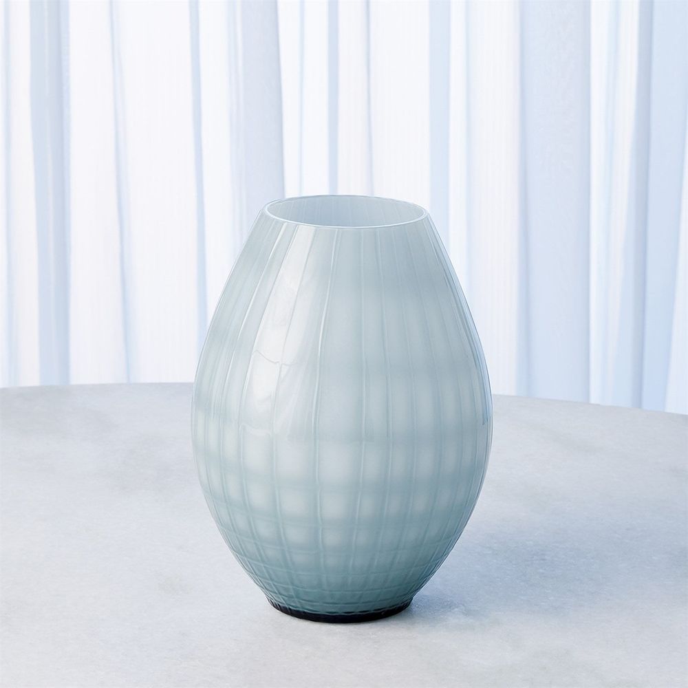 Cased Glass Grid Vase-Blue-Lg