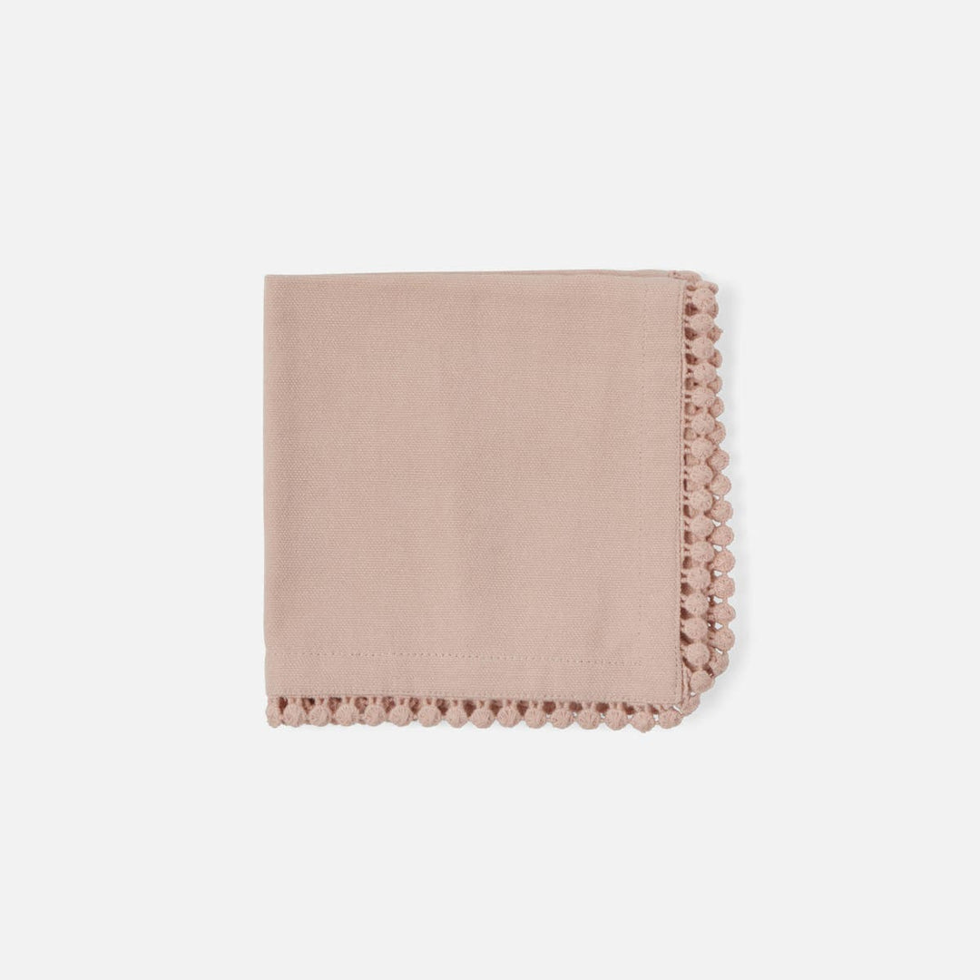 Margot Dusty Rose Pom Pom Border Cocktail Napkin Cotton Canvas 11X11 Pack/4