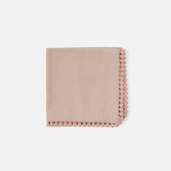 Margot Dusty Rose Pom Pom Border Cocktail Napkin Cotton Canvas 11X11 Pack/4