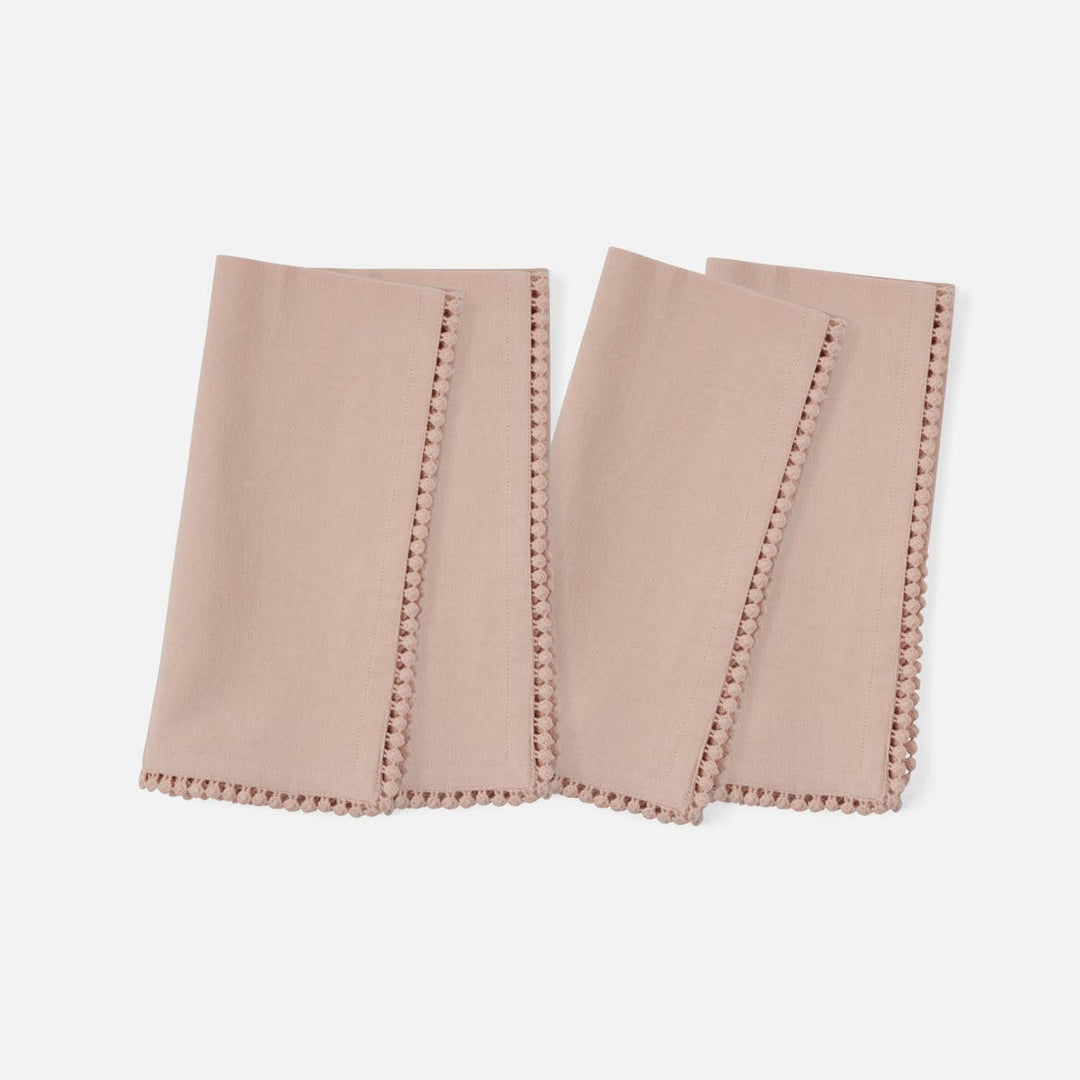 Margot Dusty Rose Pom Pom Border Napkin Cotton Canvas 22X22 Pack/4