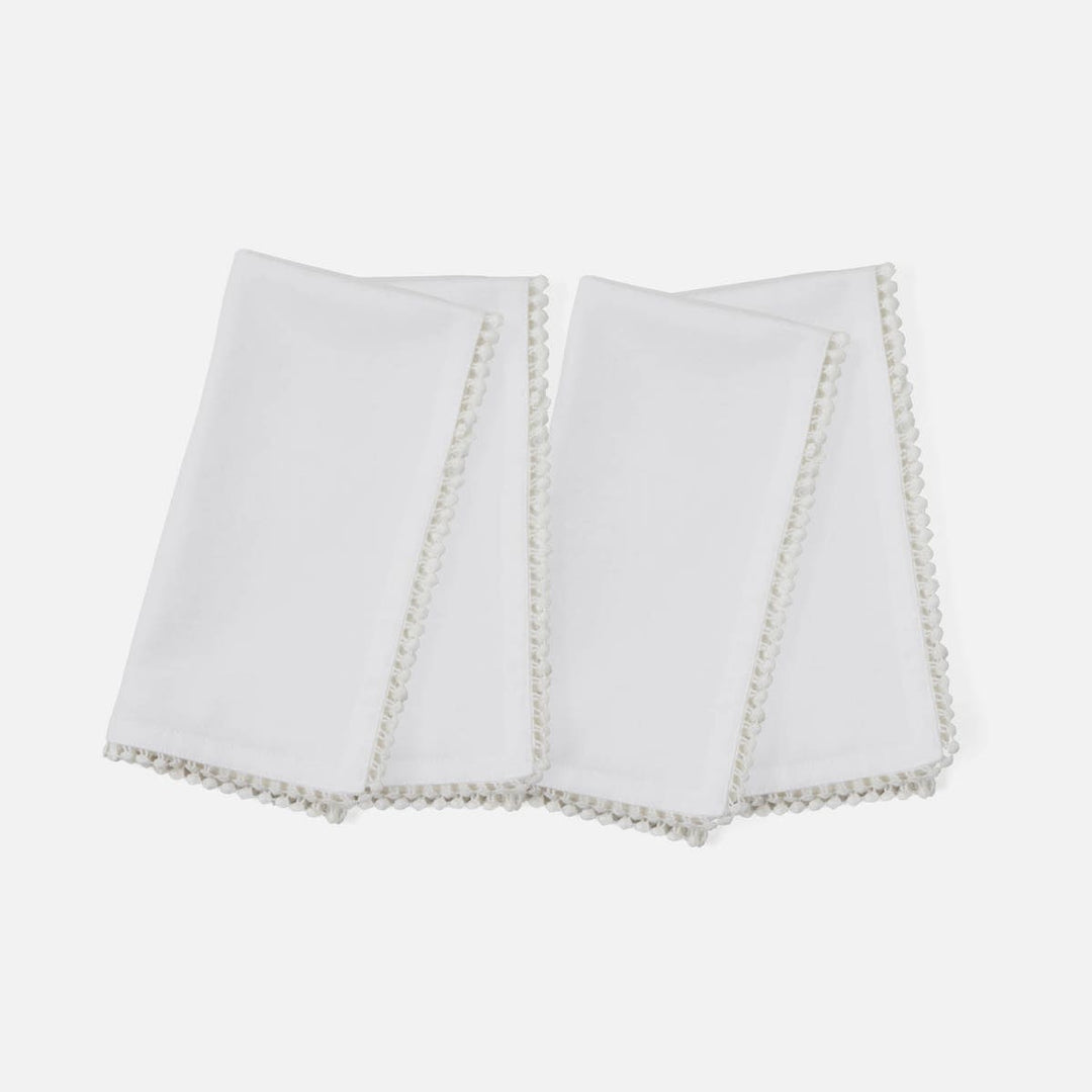 Margot White Pom Pom Border Napkin Cotton Canvas 22X22 Pack/4