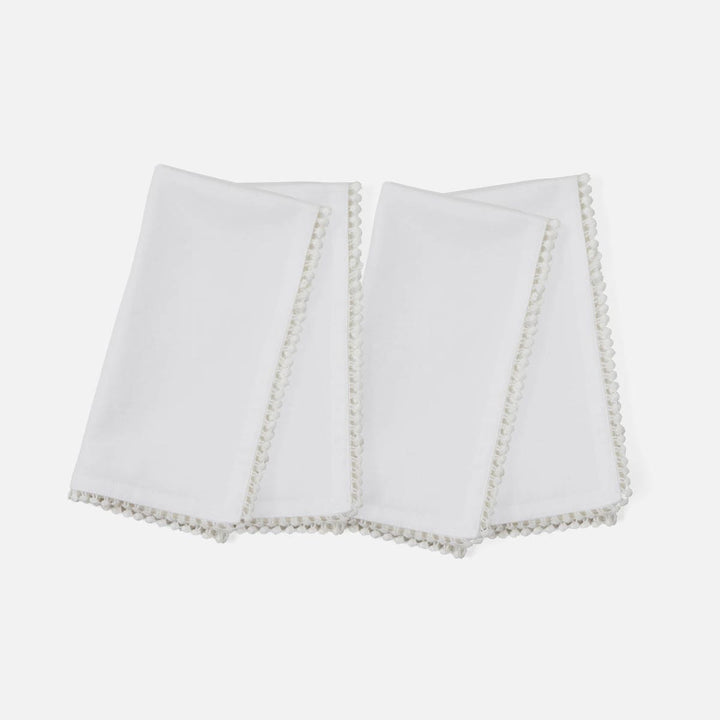 Margot White Pom Pom Border Napkin Cotton Canvas 22X22 Pack/4
