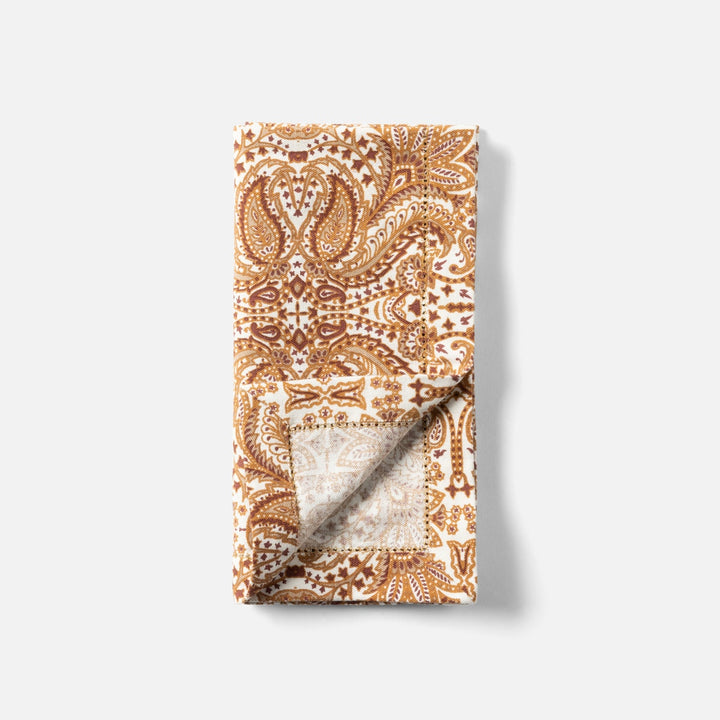 Mathilde Golden Brown Paisley Napkin 20"X20" Cotton Duck Canvas Pack/4