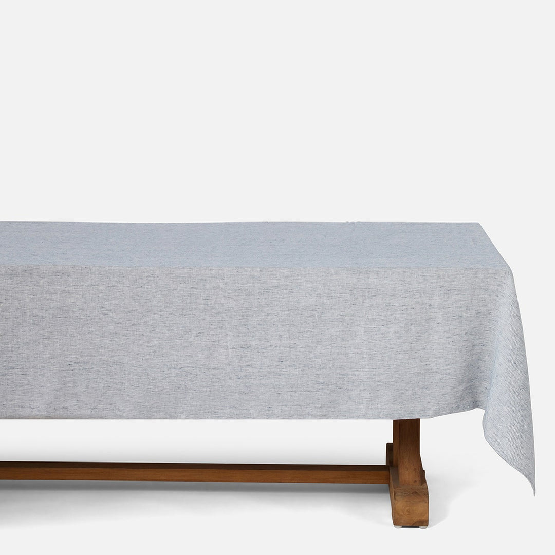 Saunton Navy/White Pinstripe Tablecloth 70" X 124"