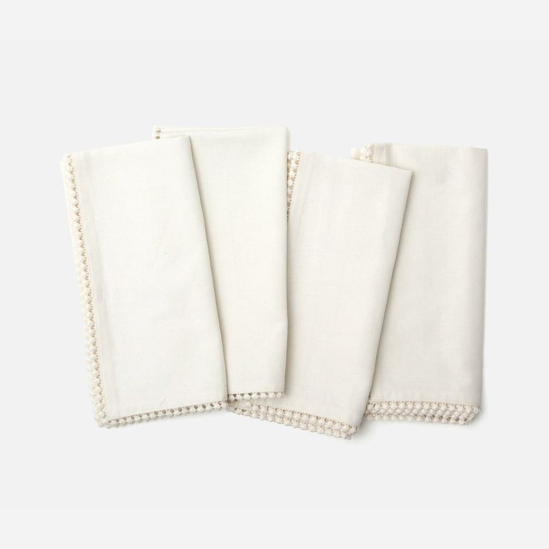 Margot Ivory Pom Pom Border Napkin Cotton Canvas 22X22 Pack/4