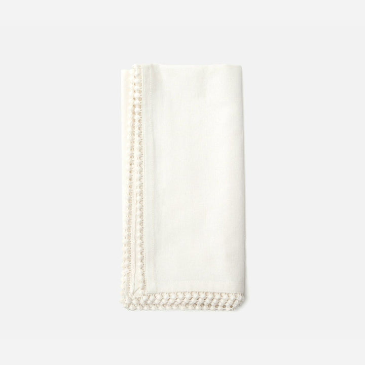 Margot Ivory Pom Pom Border Napkin Cotton Canvas 22X22 Pack/4