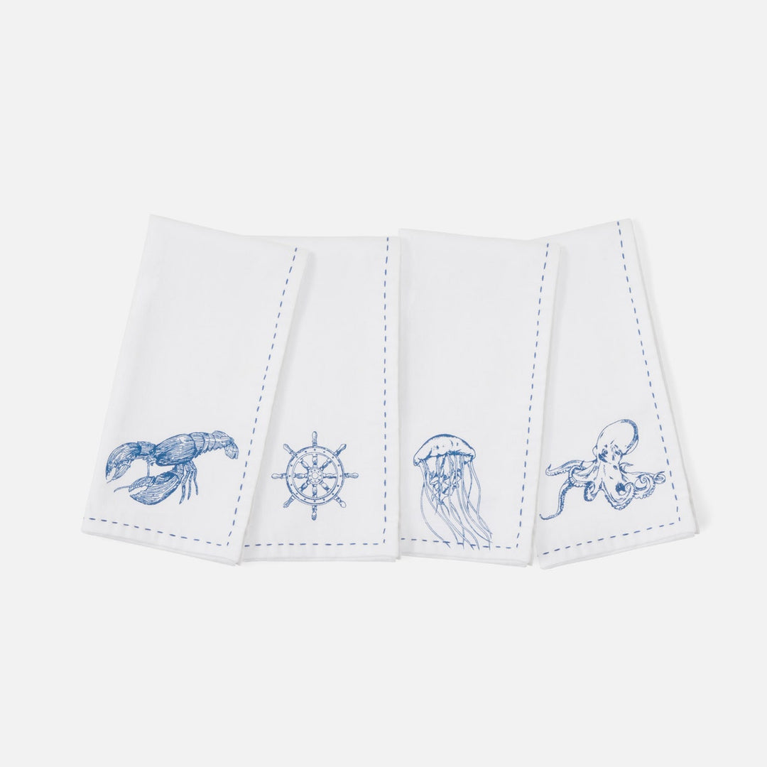 Ariel Sealife White Cotton Napkin 20X20 Set/4