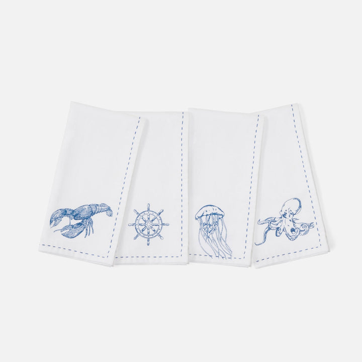 Ariel Sealife White Cotton Napkin 20X20 Set/4