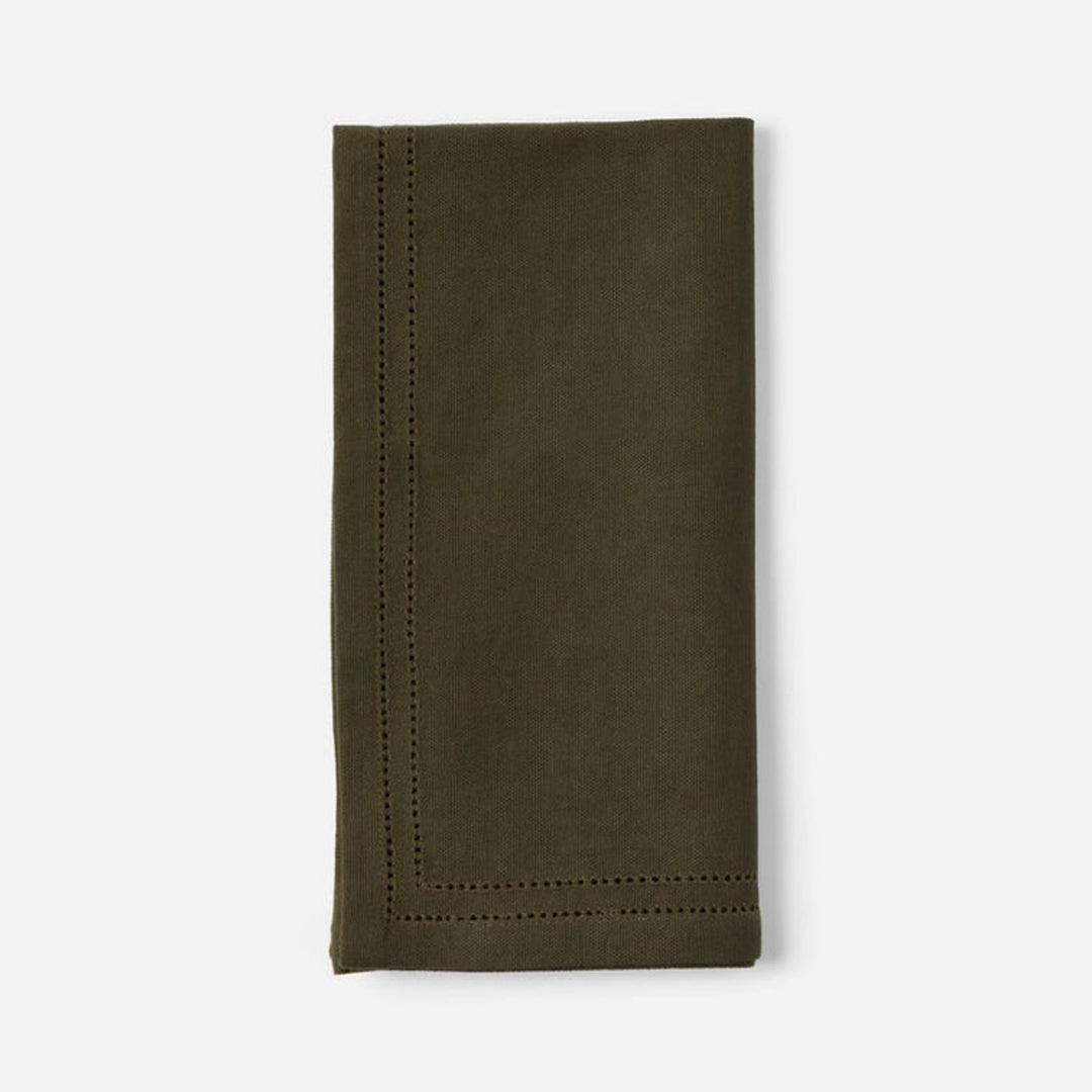 Betty Dark Olive Double Eyelet Cocktail Napkin Cotton Canvas 10X10 Pack/4