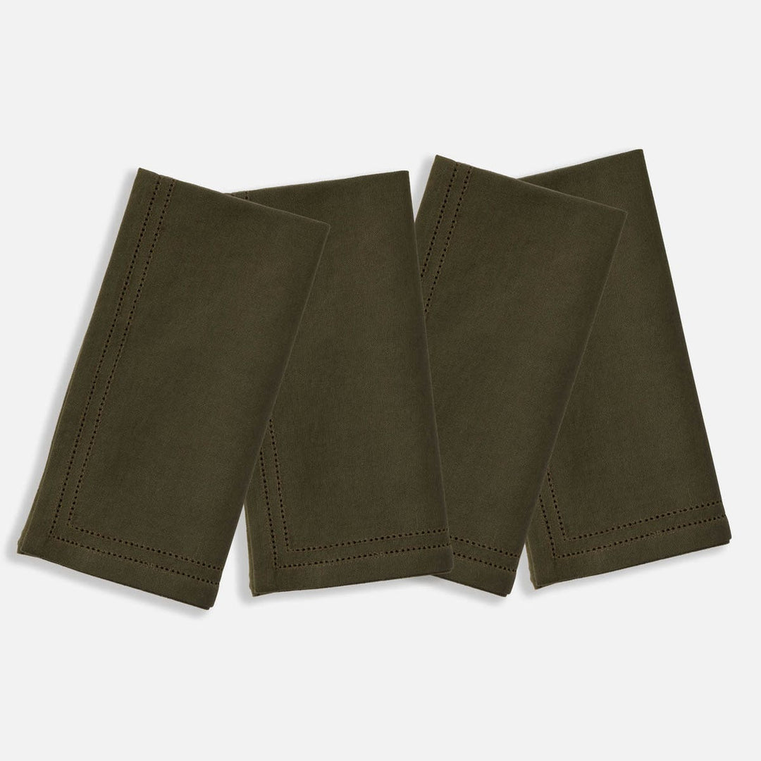 Betty Dark Olive Double Eyelet Napkin Cotton Canvas 20X20 Pack/4