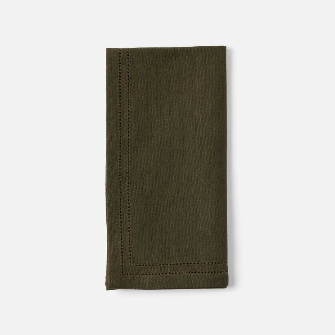 Betty Dark Olive Double Eyelet Napkin Cotton Canvas 20X20 Pack/4