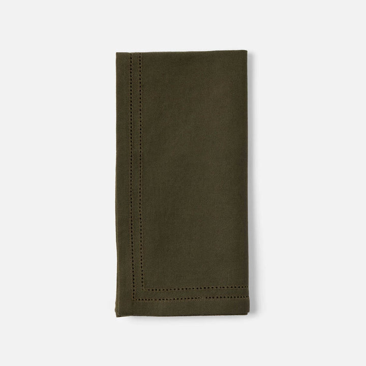 Betty Dark Olive Double Eyelet Napkin Cotton Canvas 20X20 Pack/4