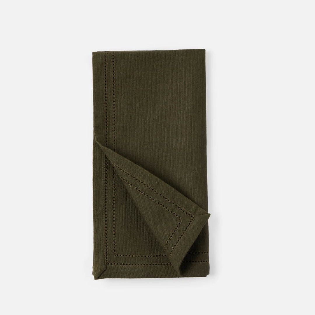 Betty Dark Olive Double Eyelet Napkin Cotton Canvas 20X20 Pack/4