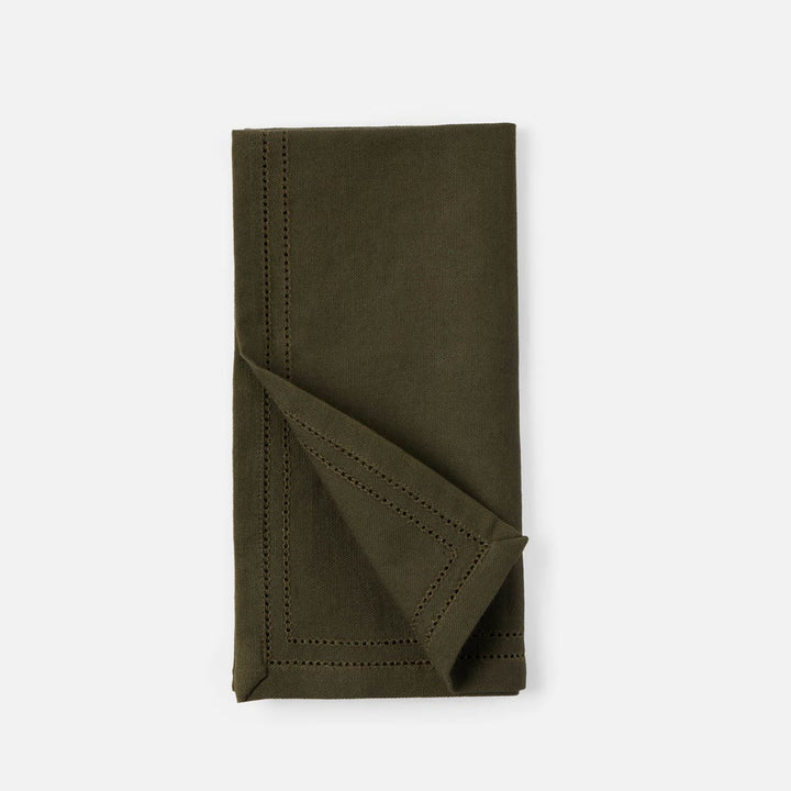 Betty Dark Olive Double Eyelet Napkin Cotton Canvas 20X20 Pack/4