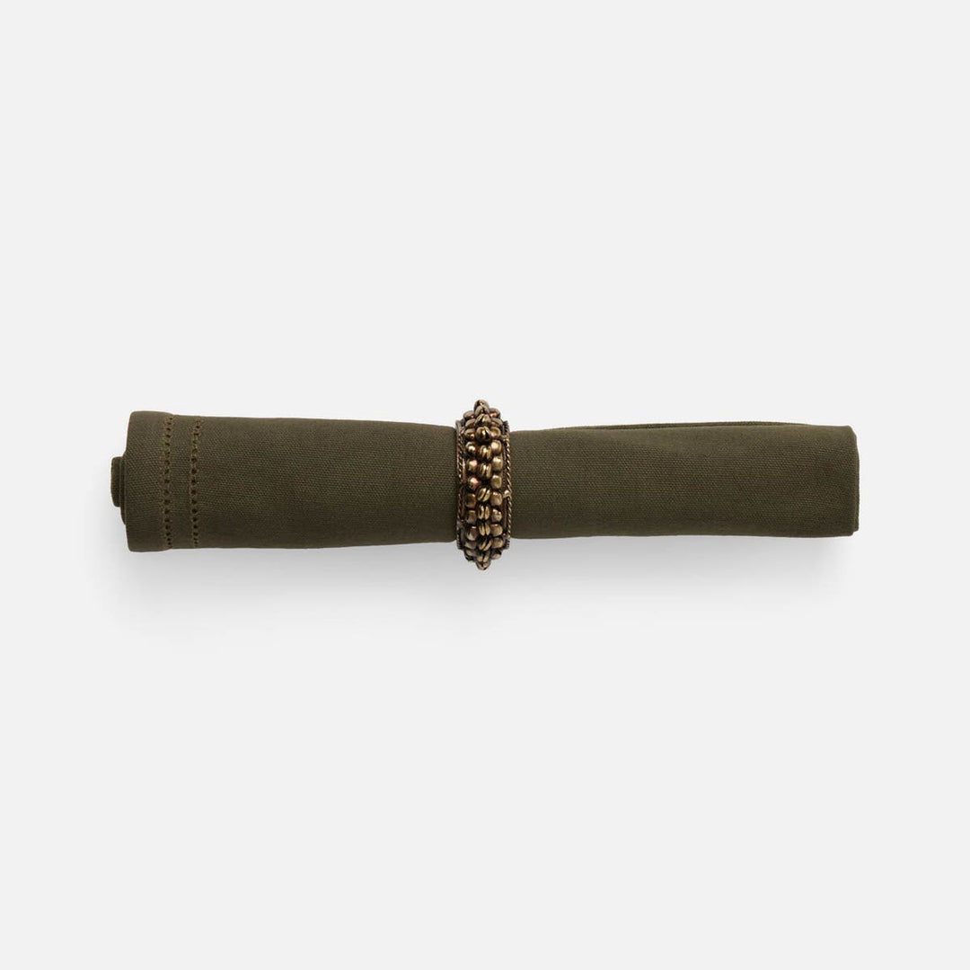 Betty Dark Olive Double Eyelet Napkin Cotton Canvas 20X20 Pack/4