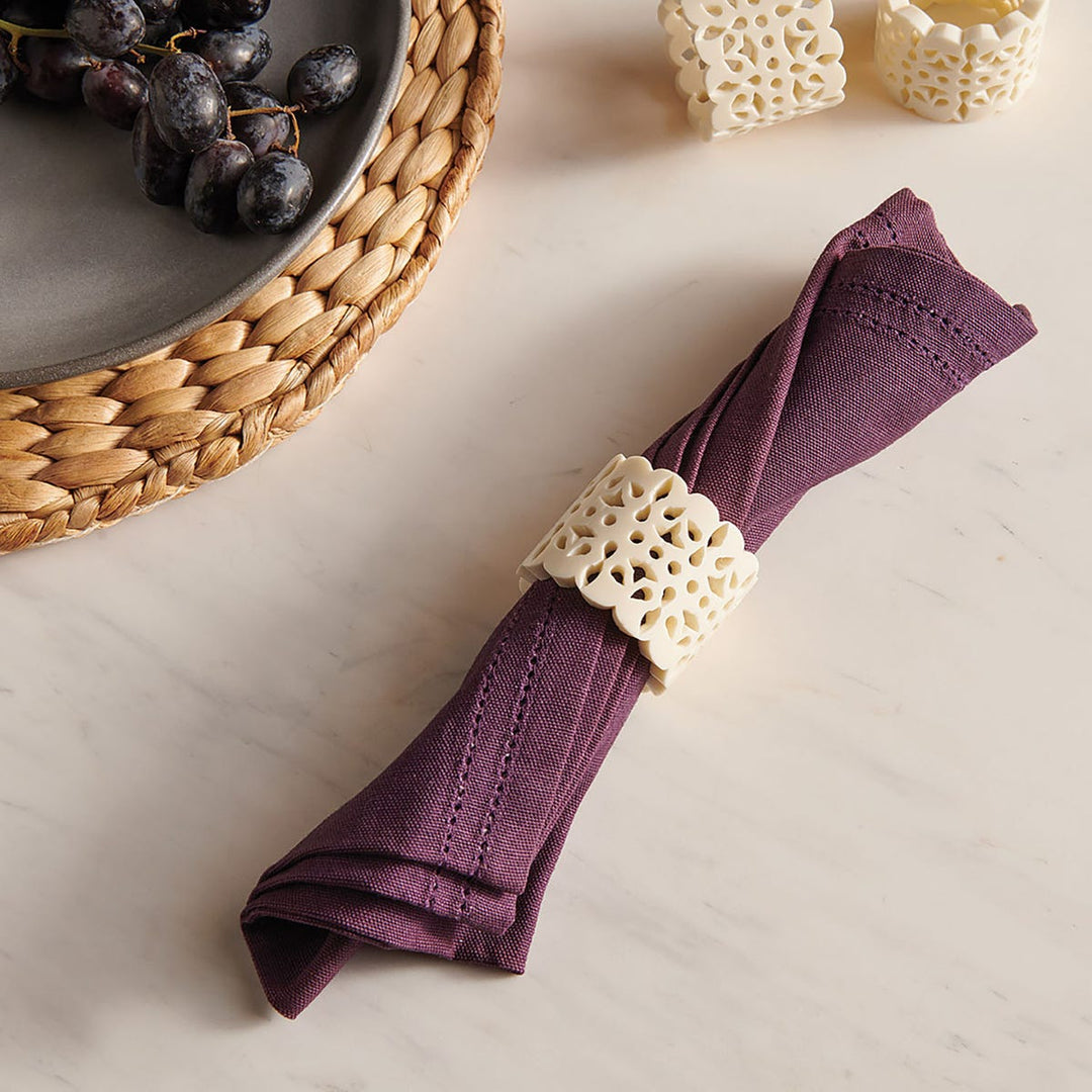 Betty Plum Double Eyelet Napkin Cotton Canvas 20X20 Pack/4