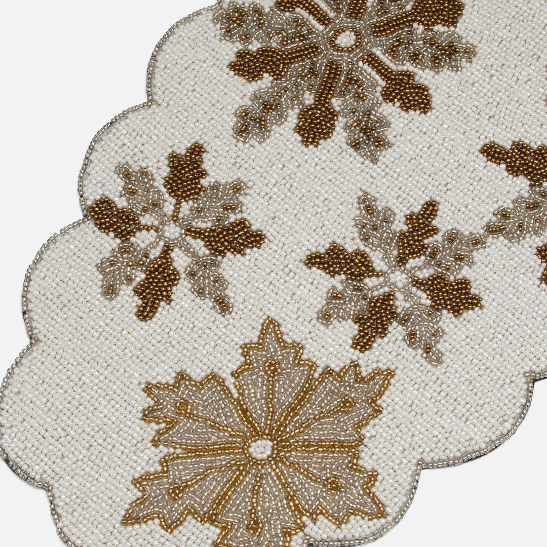 Elsa White Snowflake Table Runner Glass Beads 60X12
