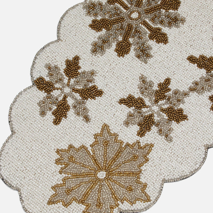 Elsa White Snowflake Table Runner Glass Beads 60X12