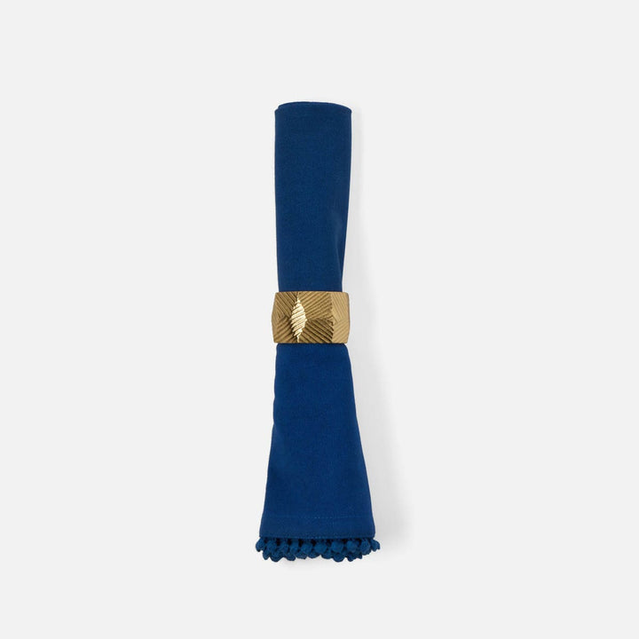 Margot Classic Blue Pom Pom Border Napkin Cotton Canvas 22X22 Pack/4