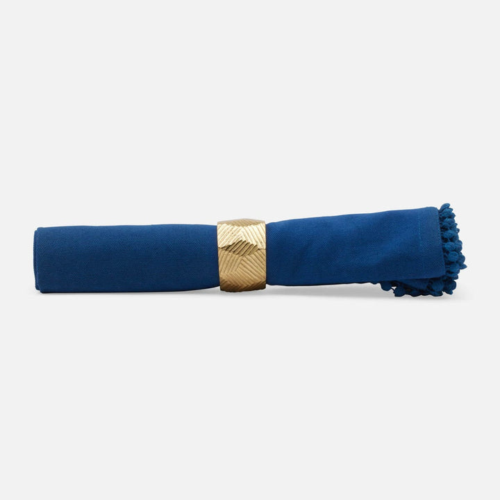 Margot Classic Blue Pom Pom Border Napkin Cotton Canvas 22X22 Pack/4