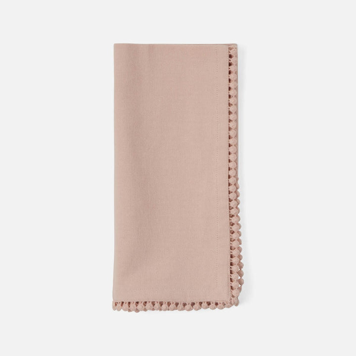 Margot Dusty Rose Pom Pom Border Napkin Cotton Canvas 22X22 Pack/4