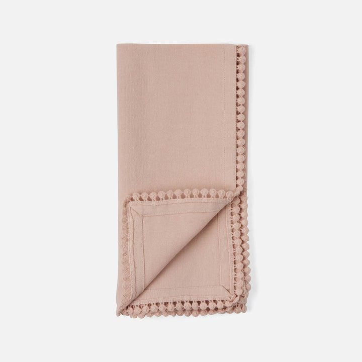 Margot Dusty Rose Pom Pom Border Napkin Cotton Canvas 22X22 Pack/4